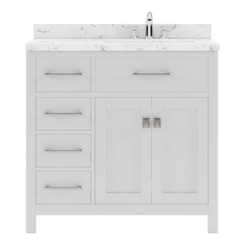 White, Cultured Marble Quartz Top and Round Sink, 36" W x 22" D x 35" H