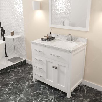 White, Cultured Marble Quartz Top and Square Sink with Matching Mirror