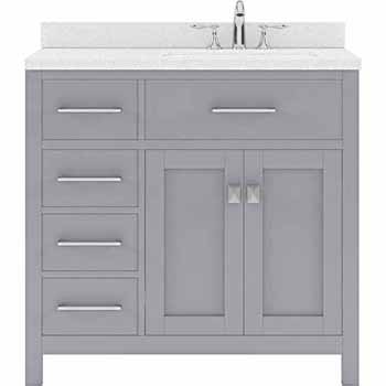 Grey, Dazzle White Quartz, Left Square Sink - No Mirror