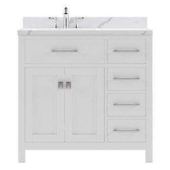 Virtu USA Caroline Parkway 36" Single Bathroom Vanity Set with Right Side Drawers in White, Calacatta Quartz Top with Square Sink