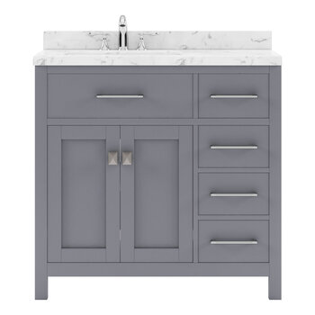 Gray, Cultured Marble Quartz Top and Round Sink, 36" W x 22" D x 35" H
