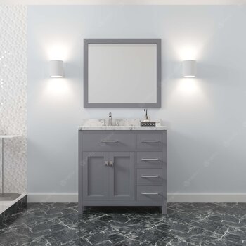 Gray, Cultured Marble Quartz Top and Square Sink with Matching Mirror