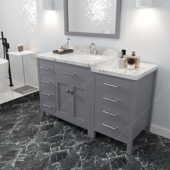 Gray, Cultured Marble Quartz Top, Round Sink and Polished Chrome Faucet, Matching Mirror