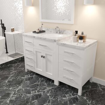 White, Cultured Marble Quartz Top, Round Sink and Polished Chrome Faucet, Matching Mirror