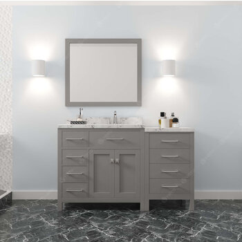 Cashmere Gray, Cultured Marble Quartz Top, Square Sink and Brushed Nickel Faucet, Matching Mirror