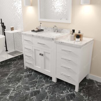 White, Cultured Marble Quartz Top and Square Sink, Polished Chrome Faucet, Matching Mirror