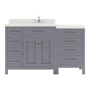 Virtu USA Caroline Parkway 57" Single Bathroom Vanity Set with Left Side Drawers & Side Cabinet in Gray, Dazzle White Quartz Top with Round Sink