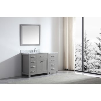 Virtu USA Caroline Parkway 57" Single Bath Vanity Set in Cashmere Grey w/ Italian Carrara White Marble Countertop, Square Sink, Brushed Nickel Faucet and Mirror, Base Cabinet: 56" W x 22-1/16" D x 34-11/16" H