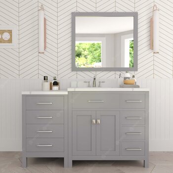 Virtu USA Caroline Parkway 57" Single Bath Vanity in Gray with Calacatta Quartz Top, Round Sink and Polished Chrome Faucet with Matching Mirror, 57" W x 22" D x 35" H
