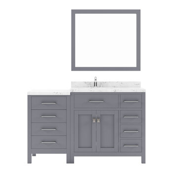 Gray, Cultured Marble Quartz Top and Round Sink, Polished Chrome Faucet, Matching Mirror