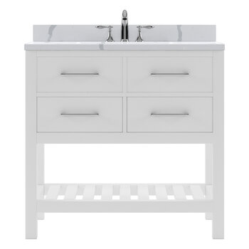 Virtu USA Caroline Estate 36" Single Bathroom Vanity Set in White, Calacatta Quartz Top with Round Sink