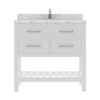 Virtu USA Caroline Estate 36" Single Bathroom Vanity Set in White, Cultured Marble Quartz Top with Round Sink