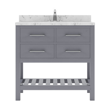 Virtu USA Caroline Estate 36" Single Bathroom Vanity Set in Grey, Cultured Marble Quartz Top with Square Sink