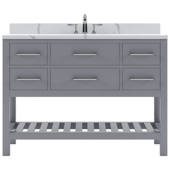 Virtu USA Caroline Estate 48" Single Bathroom Vanity Set in Grey, Calacatta Quartz Top with Square Sink