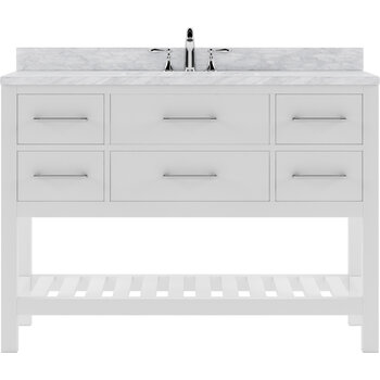 Virtu USA Caroline Estate 48" Single Bathroom Vanity Set in White, Italian Carrara White Marble Top with Round Sink