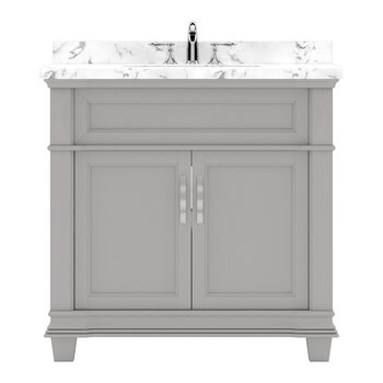 Virtu USA Victoria 36" Single Bathroom Vanity Set in Grey, Cultured Marble Quartz Top with Round Sink