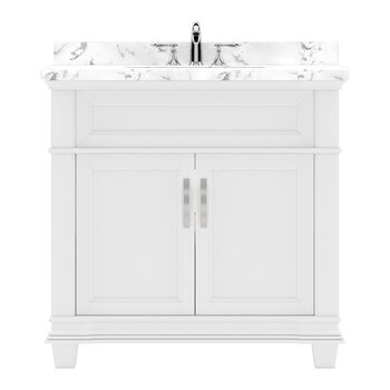 Virtu USA Victoria 36" Single Bathroom Vanity Set in White, Cultured Marble Quartz Top with Round Sink