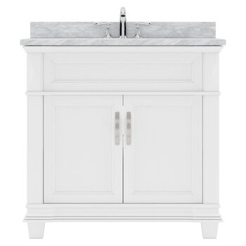 Virtu USA Victoria 36" Single Bathroom Vanity Set in White, Italian Carrara White Marble Top with Round Sink