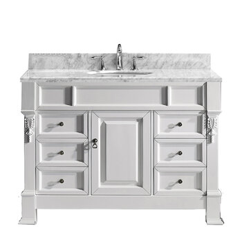 Virtu USA Victoria 48" Single Bathroom Vanity Set in White, Italian Carrara White Marble Top with Round Sink