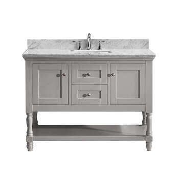 Virtu USA Julianna 48'' Single Bathroom Vanity Set in Grey, Italian Carrara Marble Top with Square Sink, No Mirror
