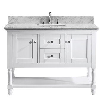 Virtu USA Julianna 48'' Single Bathroom Vanity Set in White, Italian Carrara Marble Top with Square Sink, No Mirror