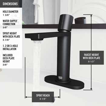 Vigo Matte Black Faucet with Deck Plate Product Dimensions