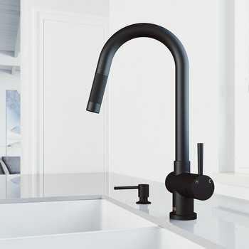Vigo Gramercy Collection Matte Black Single Handle Faucet w/ Bolton Soap Dispenser
