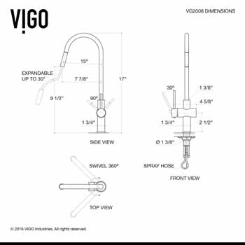 Vigo Stainless Steel Faucet Dimensions