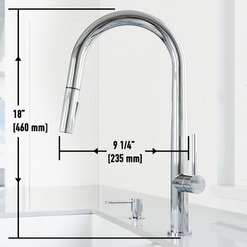 Vigo Greenwich Collection Single-Handle Kitchen Faucet with Bolton Soap Dispenser in Chrome Dimensions