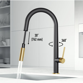 Vigo Single Handle Pull-Down Sprayer Kitchen Faucet in Matte Black and Matte Brushed Gold, 360 Degree Swivel