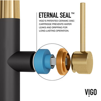 Vigo Single Handle Pull-Down Sprayer Kitchen Faucet in Matte Brushed Gold and Matte Black, Eternal Seal Info