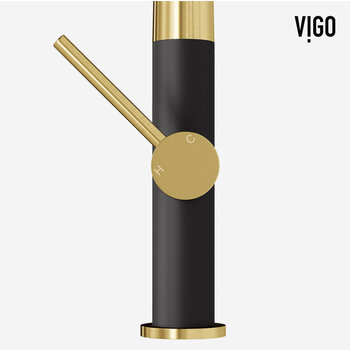 Vigo Single Handle Pull-Down Sprayer Kitchen Faucet in Matte Brushed Gold and Matte Black, Handle View
