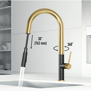 Vigo Single Handle Pull-Down Sprayer Kitchen Faucet in Matte Brushed Gold and Matte Black, 360 Degree Swivel