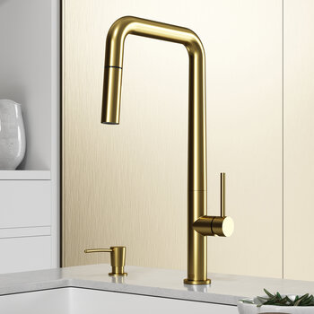 Vigo Parsons Collection Matte Brushed Gold Parsons Pull-Down Faucet w/ Soap Dispenser