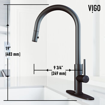 Vigo Bristol Collection Pull-Down Kitchen Faucet with Deck Plate in Matte Black Dimensions