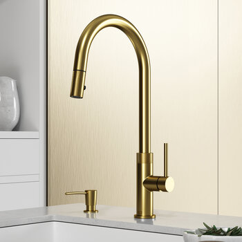 Vigo Bristol Collection Matte Brushed Gold Pull-Down Faucet w/ Soap Dispenser