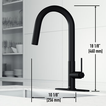 Vigo Hart Hexad Collection Pull-Down Kitchen Faucet with Deck Plate in Matte Black Dimensions