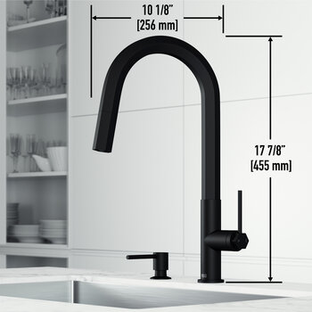 Vigo Hart Hexad Collection Pull-Down Kitchen Faucet with Soap Dispenser in Matte Black Dimensions
