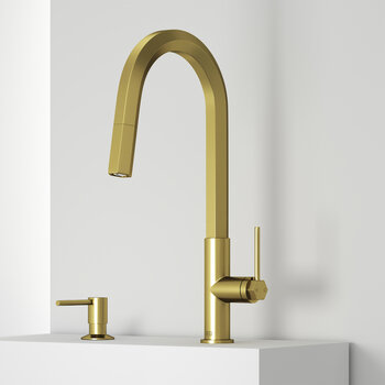 Vigo Hart Hexad Collection Matte Brushed Gold Pull-Down Faucet w/ Soap Dispenser