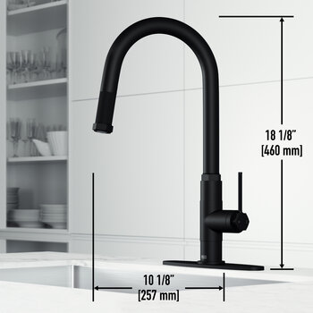Vigo Hart Arched Collection Pull-Down Kitchen Faucet with Deck Plate in Matte Black Dimensions