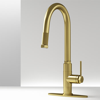 Vigo Hart Arched Collection Matte Brushed Gold Pull-Down Faucet w/ Deck Plate