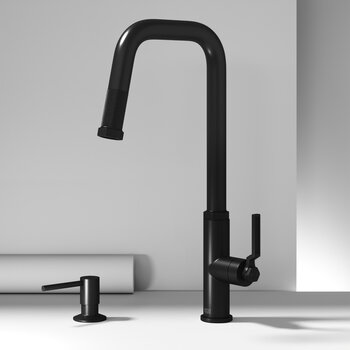 Vigo Hart Angular Collection Matte Black Pull-Down Faucet w/ Soap Dispenser