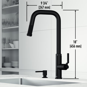 Vigo Hart Angular Collection Pull-Down Kitchen Faucet with Soap Dispenser in Matte Black Dimensions