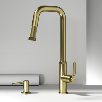 Vigo Hart Angular Collection Matte Brushed Gold Pull-Down Faucet w/ Soap Dispenser