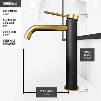Vigo Matte Gold/Matte Black Faucet Product Dimensions