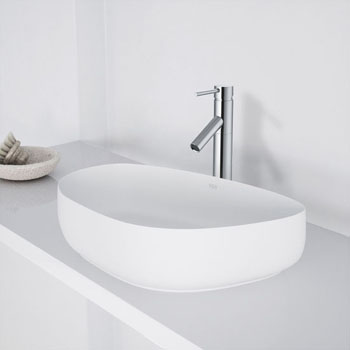 Vigo Peony Matte Stone Vessel Bathroom Sink in Matte White, 20-1/4" W x 15-1/2" D x 5" H