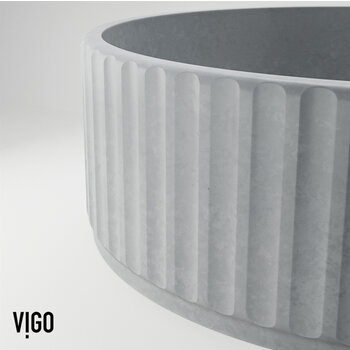 Vigo Modern Gray Concreto Stone Round Fluted Bathroom Vessel Sink, Close Up Bowl View