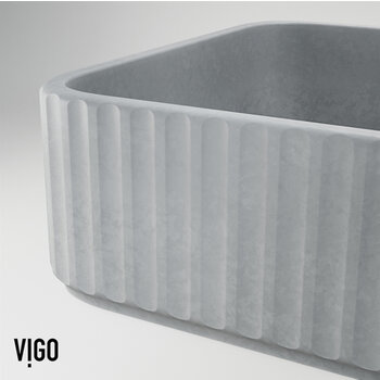 Vigo Modern Gray Concreto Stone Rectangular Fluted Bathroom Vessel Sink, Close Up Bowl View