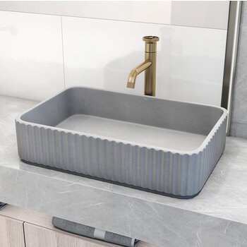 Vigo Modern Gray Concreto Stone Rectangular Fluted Bathroom Vessel Sink, Angle View