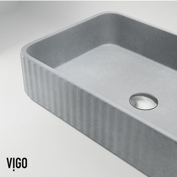 Vigo Modern Gray Concreto Stone Rectangular Fluted Bathroom Vessel Sink, Overhead View